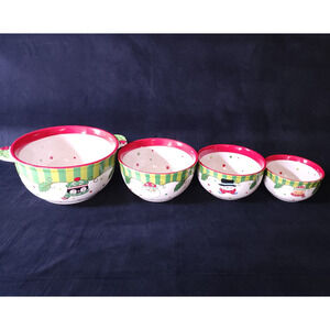 Temptations Tara Winter Whimsey 4 Christmas Holiday Bakeware Nesting Bowls Set